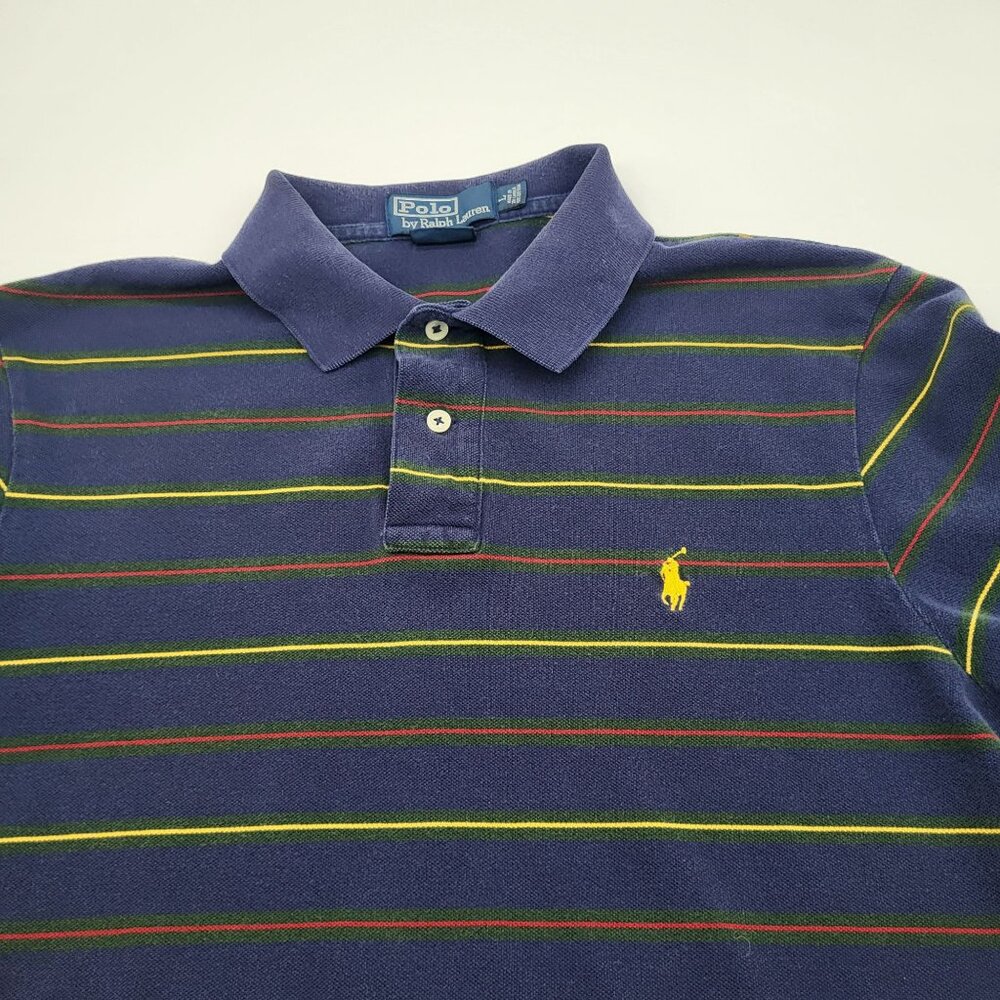 VTG Polo by Ralph Lauren Men's Large Striped Polo Shirt Navy Blue Streetwear Y2K - Picture 8 of 8